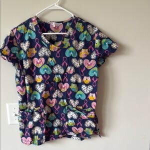Colorful Owl Print Scrub Top